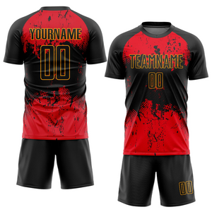 Custom Black Black-Red Sublimation Soccer Uniform Jersey