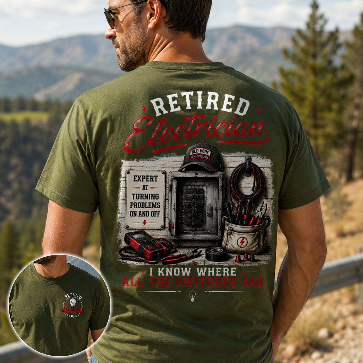 Retired Electrician — I Know Where All The Switches Are - T-Shirt  Funny Electrician Retirement