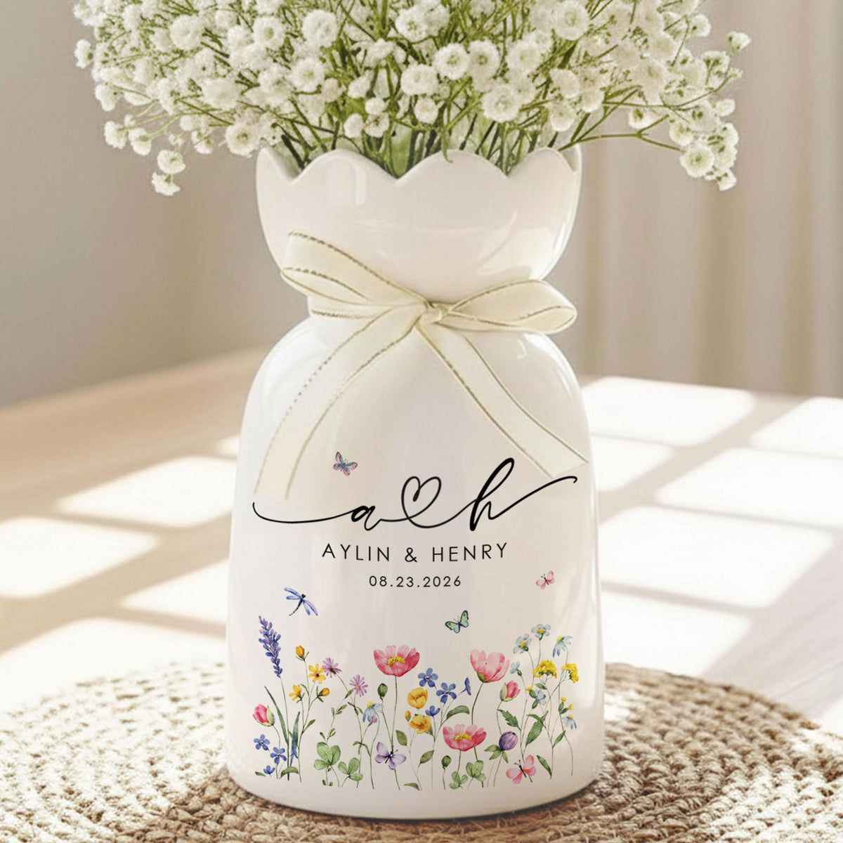 Custom Wedding Gifts Flower Vase, Personalized New Engaged Couple Gift, Gift for Newlyweds