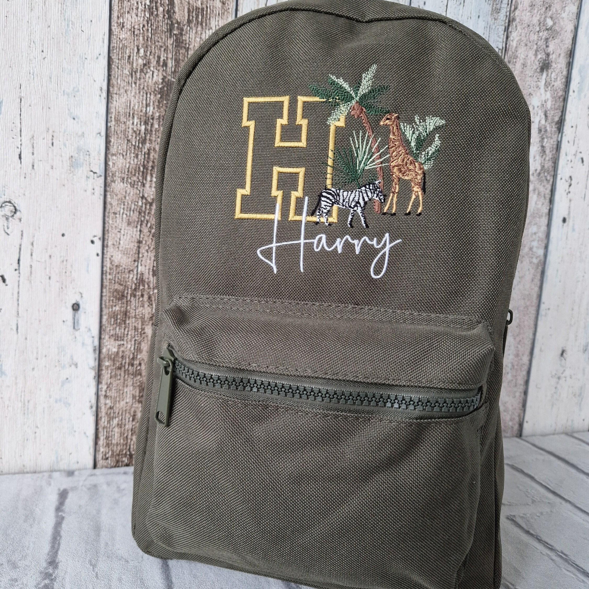 Safari Animals Backpack, Personalised Embroidered Bag, Back to School, Nursery Safari Bag