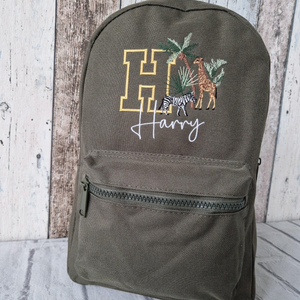 Safari Animals Backpack, Personalised Embroidered Bag, Back to School, Nursery Safari Bag