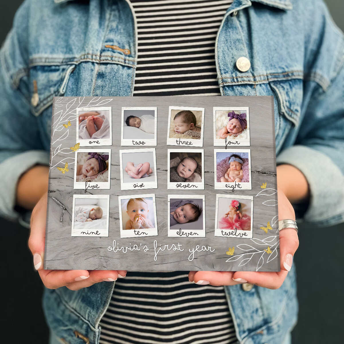 Baby's First Birthday Photo Collage Canvas, Baby's First Year Canvas, Gift For Baby, Gift For New Mom, Mother's day, Birthday Gift