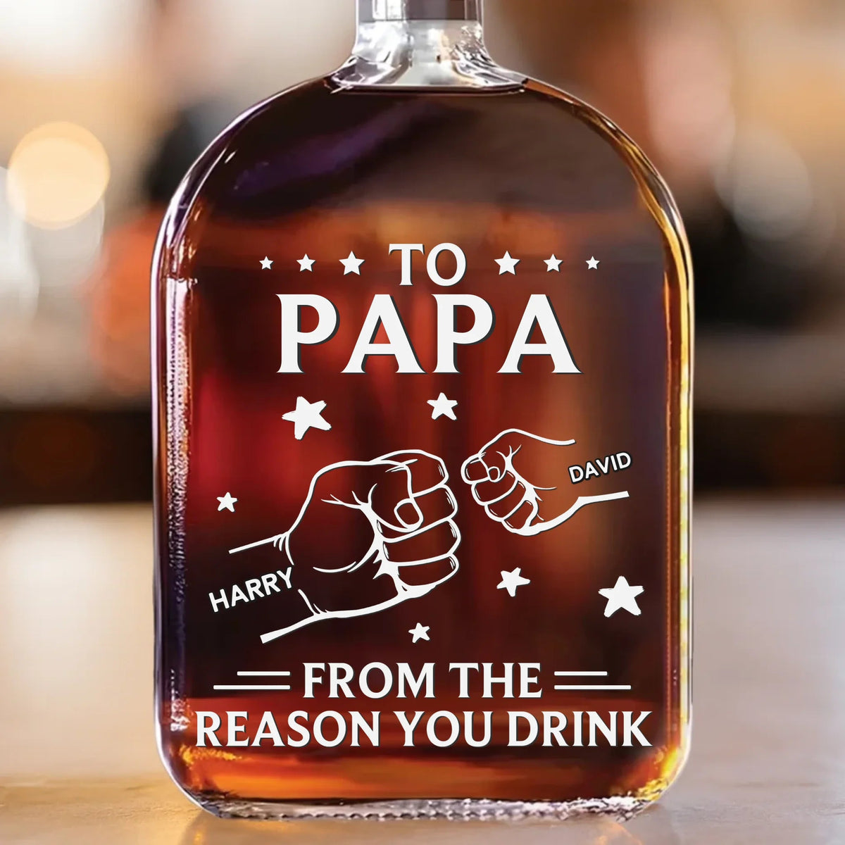 From The Reason You Drink Outline Fist Bump - Personalized Whiskey Bottle - Father's Day, Gift For Dad, Grandpa