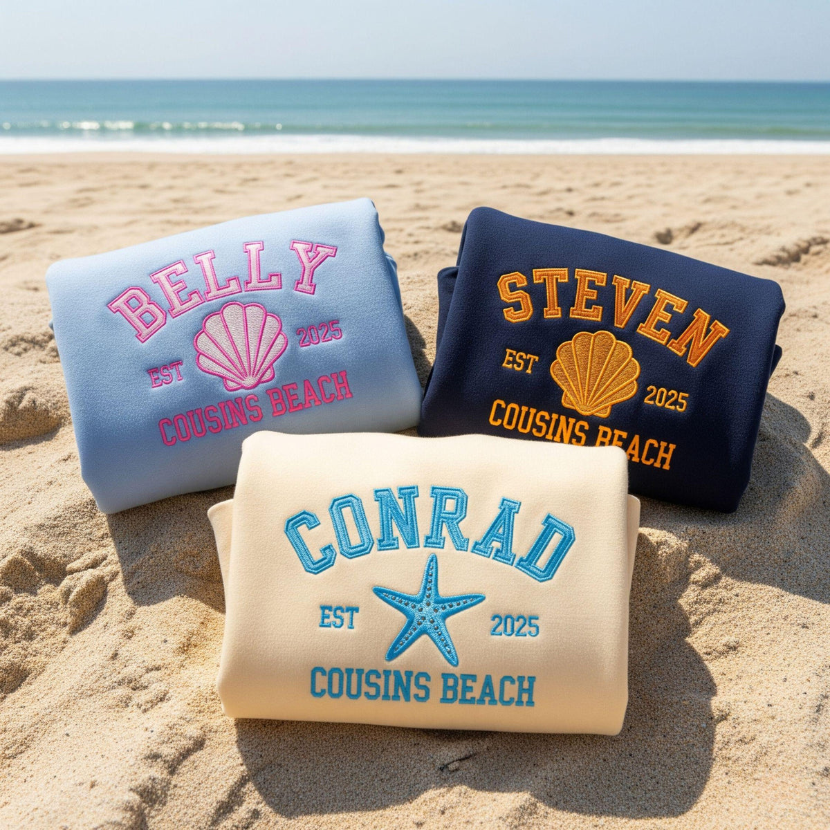 Cousins Beach Embroidered Sweatshirt, Bookish Summer Vibes Crewneck, Coastal Group Matching Pullover