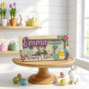 Personalized Easter Money Holder, Custom Wooden Cash Gift Frame for Kids, Bunny Egg Easter Gift Decor, Easter Bunny Wooden Card, Easter Gift