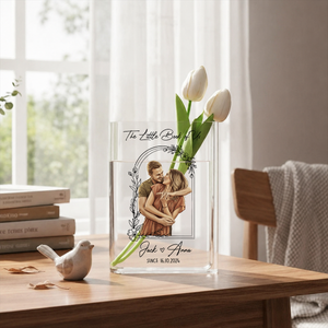 Anniversary Gifts - Custom Photo Couples Art - Personalized Journal Clear Acrylic Book Vase for Flowers, Transparent Flower Vase