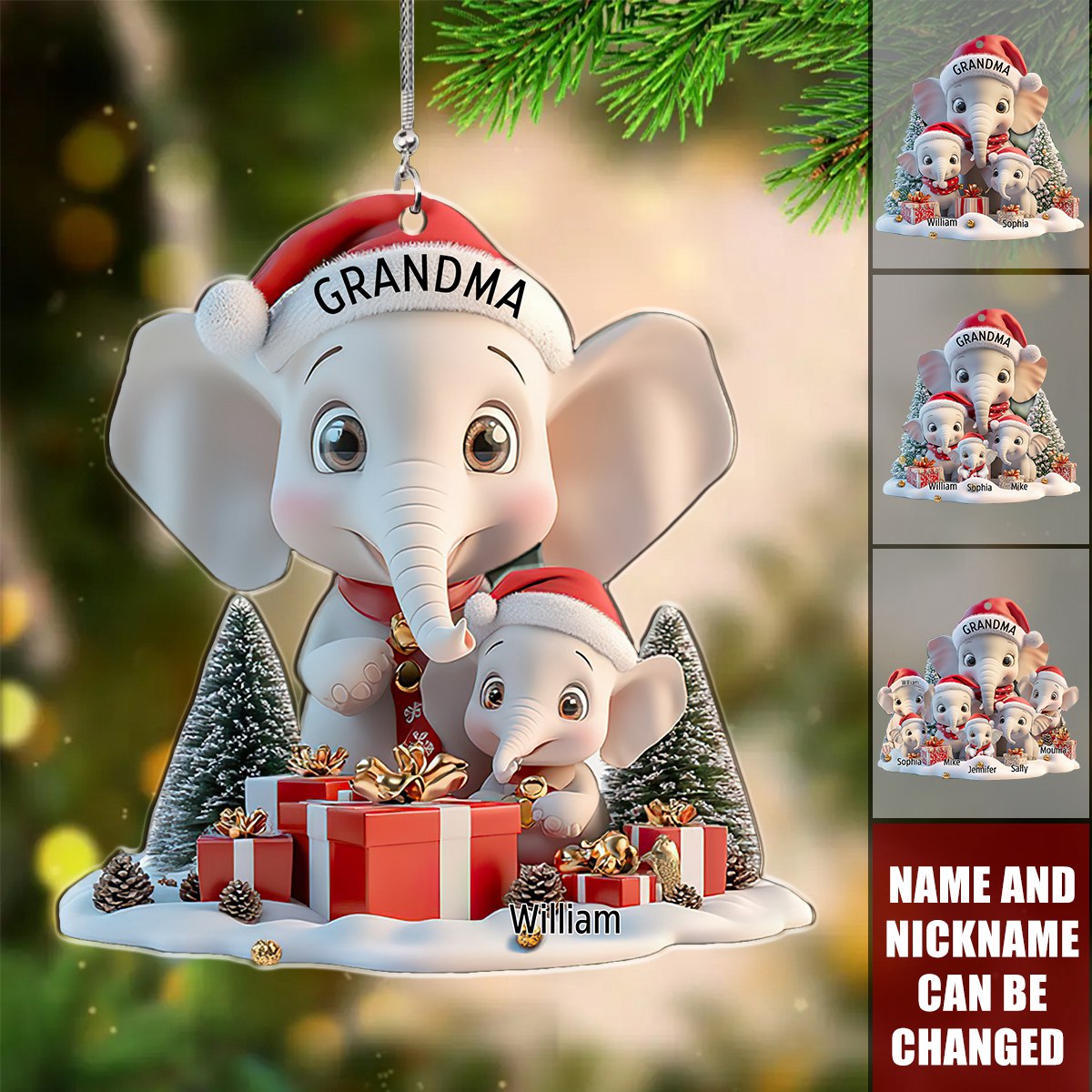 Personalized Cute Elephant Shaped Ornament, Cute Gift For Christmas Holiday, Family Gift