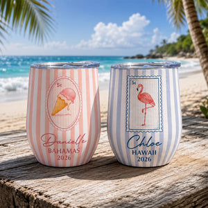 Custom Vacation, Matching Beach Vacation, Spring Break, Bachelorette Girls Trip - Personalized Wine Tumbler