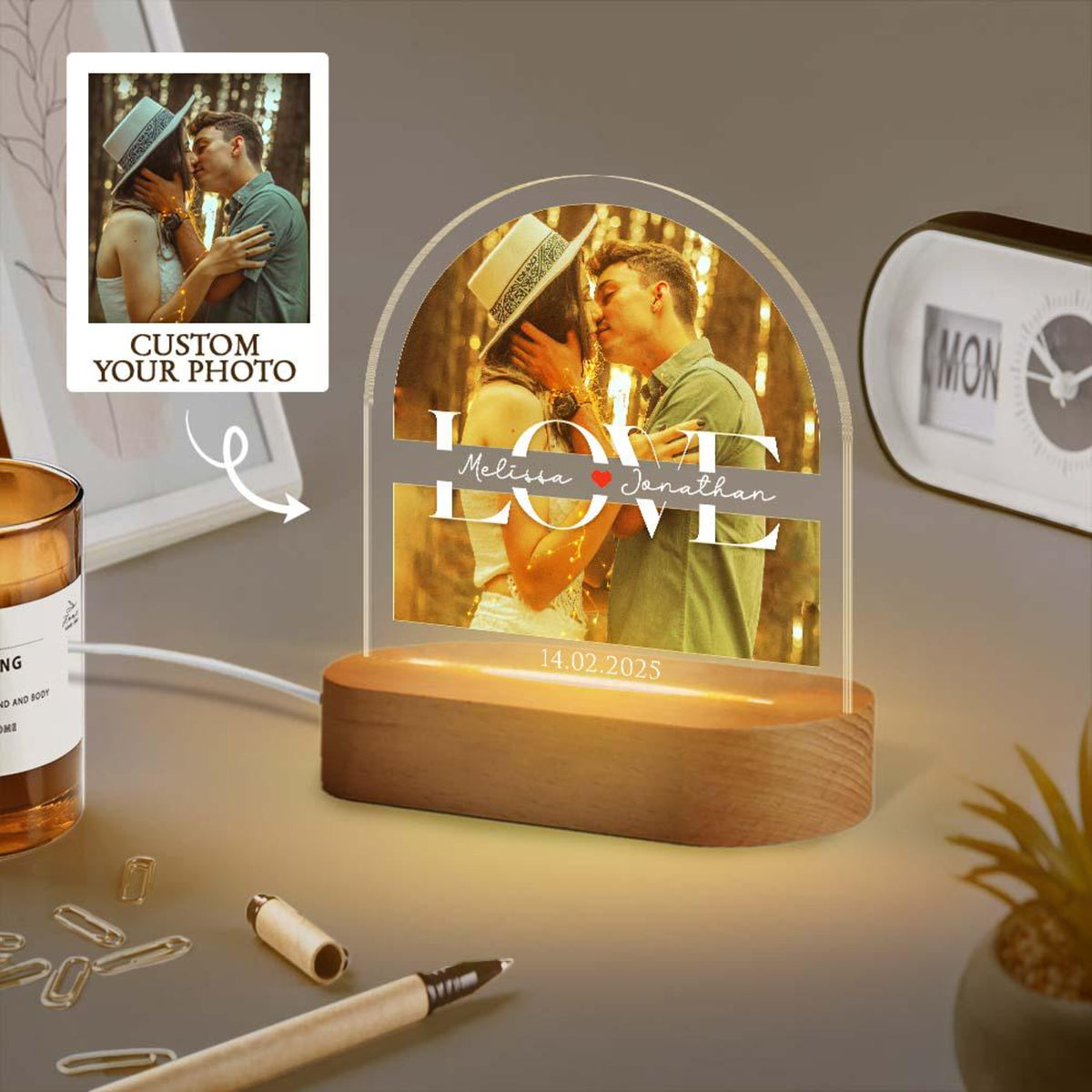 Personalized Photo Night LED Light Plaque, Custom Photo Love For Couple, Valentine's Day Gift, Custom Photo Led Night Light, Gift For Couple