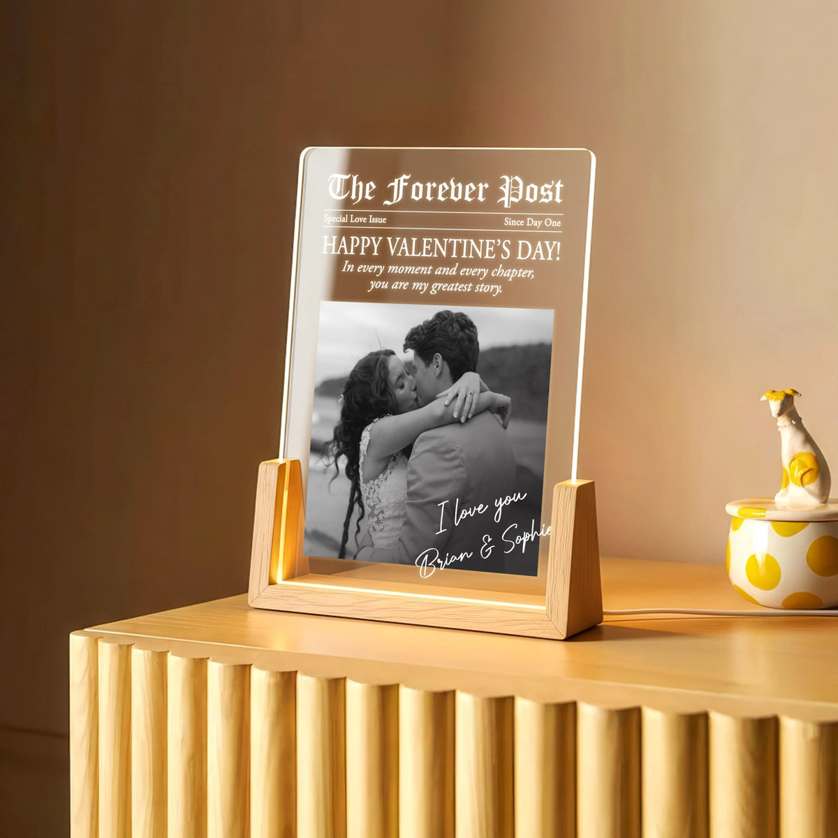 The Forever Posts Valentine Newspaper LED Lamp Personalized Photo Love Story Gift for Couples