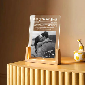 The Forever Posts Valentine Newspaper LED Lamp Personalized Photo Love Story Gift for Couples