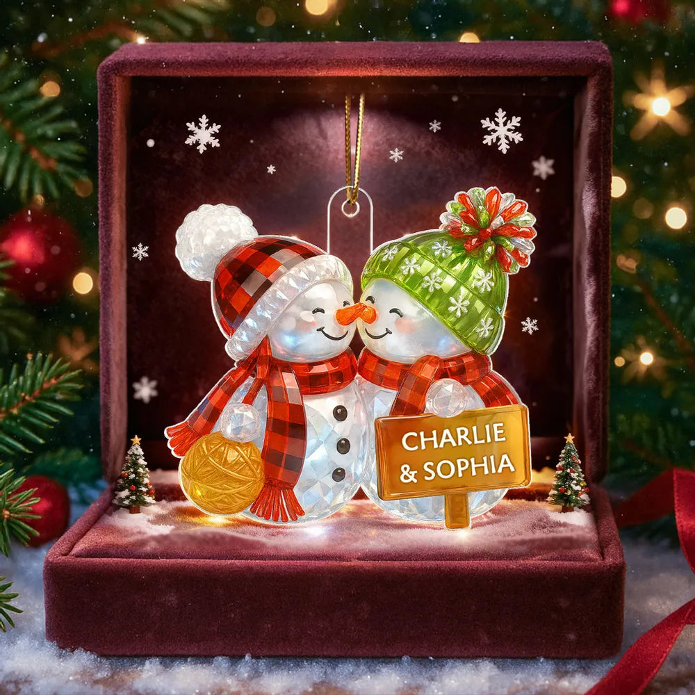 3D Crystal Effect Kissing Snowman - Personalized Acrylic Ornament - Christmas Gift For Couple