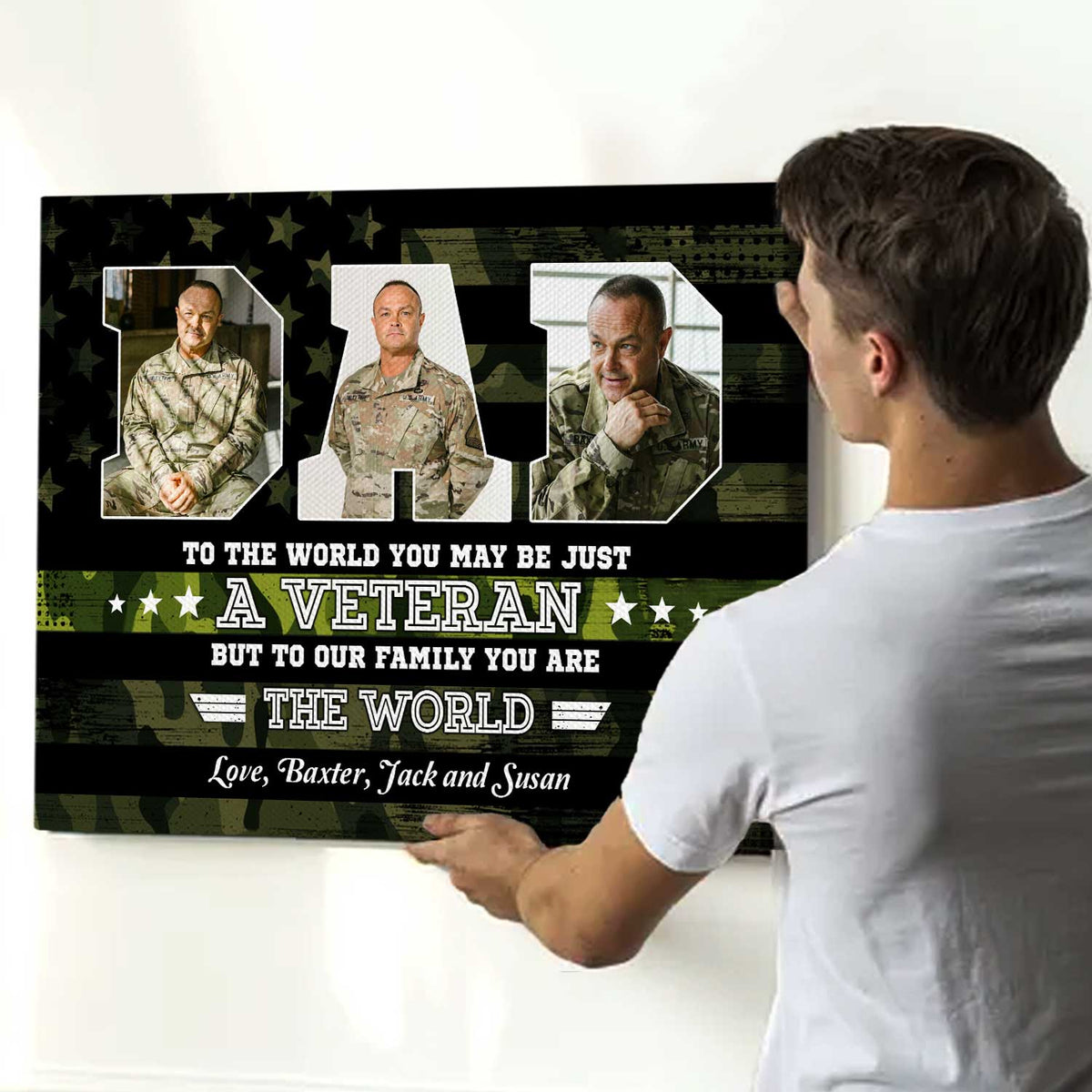Veteran Dad You Are The World Custom Picture Canvas, Personalized Army Dad Gifts, Father s Day Gifts For Military Dads, Veteran s Day Gift