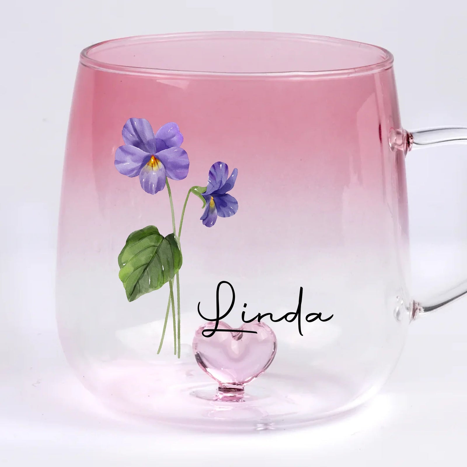 Birth Month Flower With Name - Personalized Gradient Glass Mug - Birthday Gift For Best Friends, BFF, Sisters