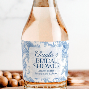 Blue Floral Bridal Shower Champagne Labels, Chinoiserie Bridal Shower Favor, Vintage Something Blue Bridal Shower Gift, French Shower