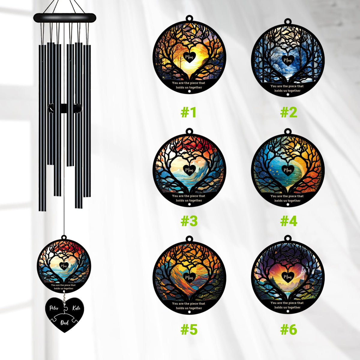 Personalized Mom Puzzle Black Wind Chime, Mothers Day Gift from Son Daughter, Mom Birthday Gift, You Are The Piece That Holds Us Together