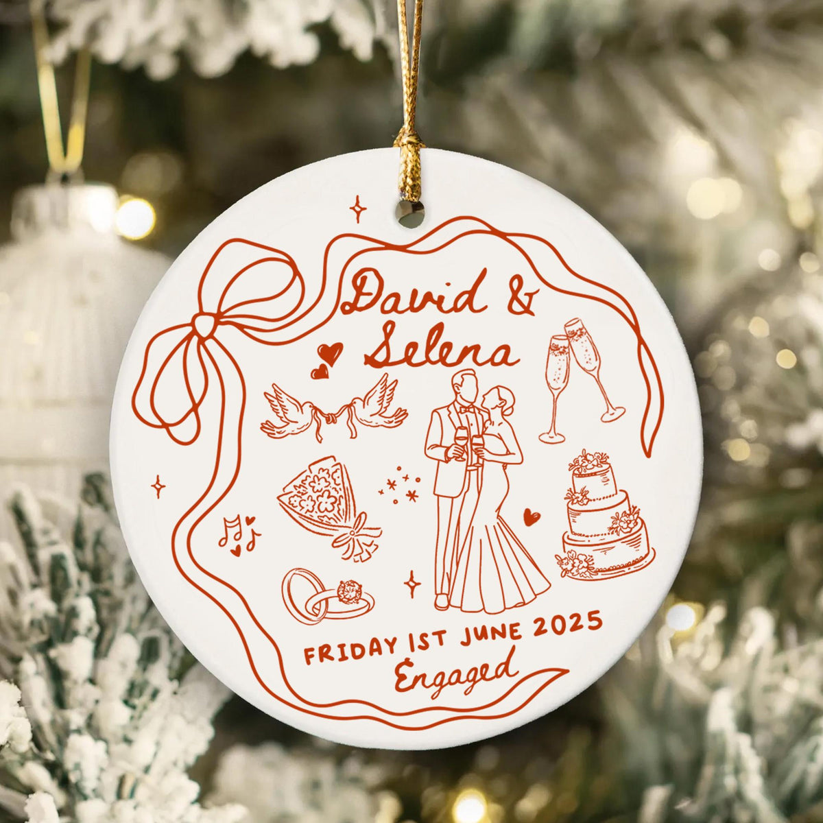 Personalized Engaged Ornament, Custom Couples Ornament, First Christmas Engaged Ornament, Engagement Gift For Couples, Newly Engaged Gifts