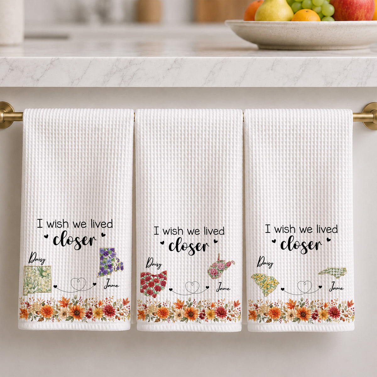 I Wish We Lived Closer - Personalized Name Waffle Weave Kitchen Towel, Housewarming Gift