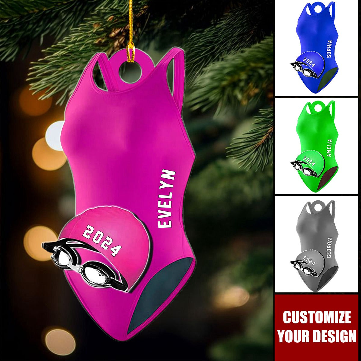 Custom Shaped Swimmer Accessories Ornament - Personalized Acrylic Ornament - Christmas Gift For Swimming Lovers
