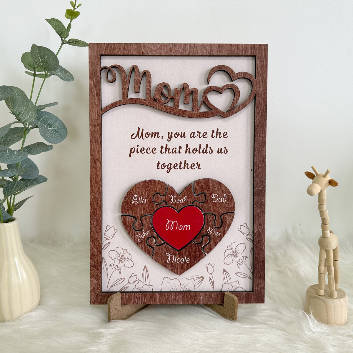 Personalized Mothers Day Puzzle Sign, You are the Piece that holds us together, Mothers day gift, Gift for Mom, Engraved Wood Sign