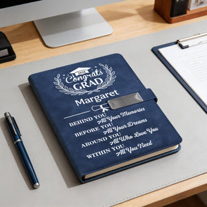 Behind You All Memories Congrats Grad - Personalized Leather Notebook Set