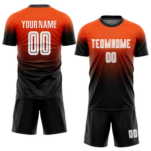 Custom Orange White-Black Sublimation Fade Fashion Soccer Uniform Jersey