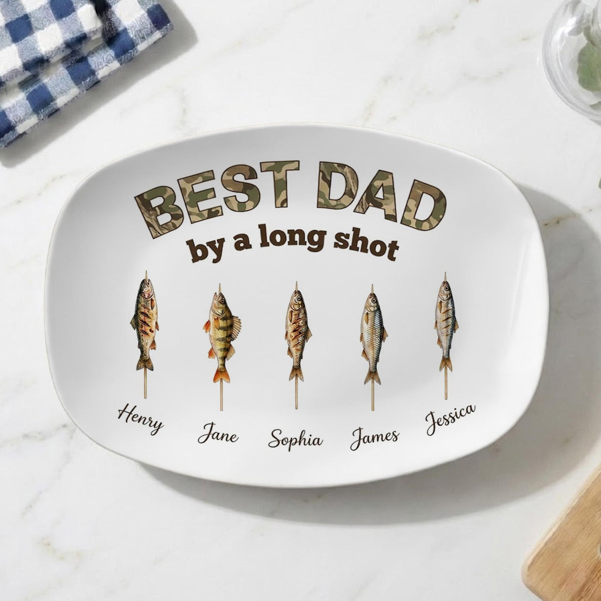 Personalized Fishing Dad Platter: Best Dad By A Long Shot Serving Tray, Custom Fisherman Family Gift