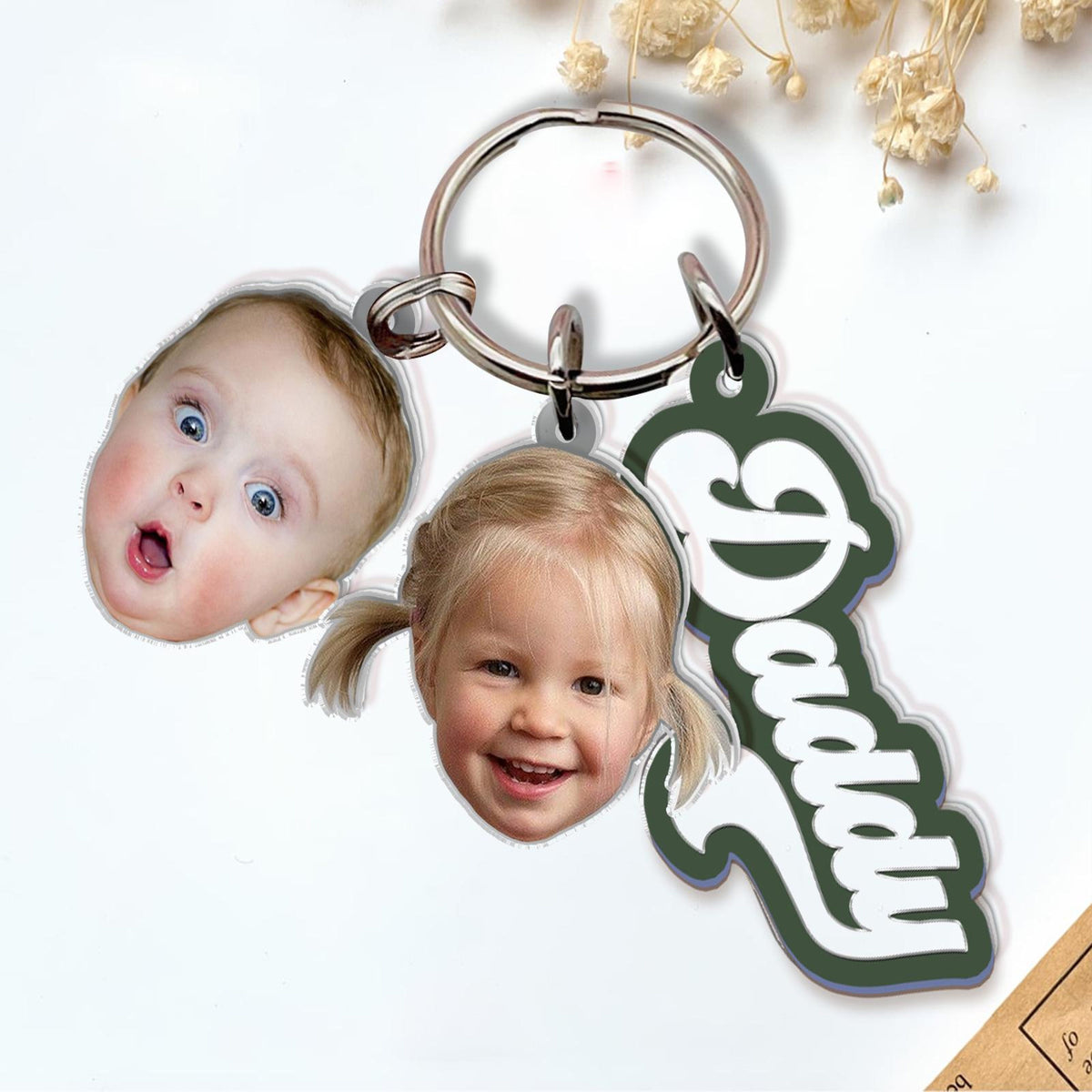 Personalized Father's Day Gift for Dad, Custom Father Keychain With Kids Face Charm, Grandpa Keychain Gift From Grandkids, Dog Owner Gift