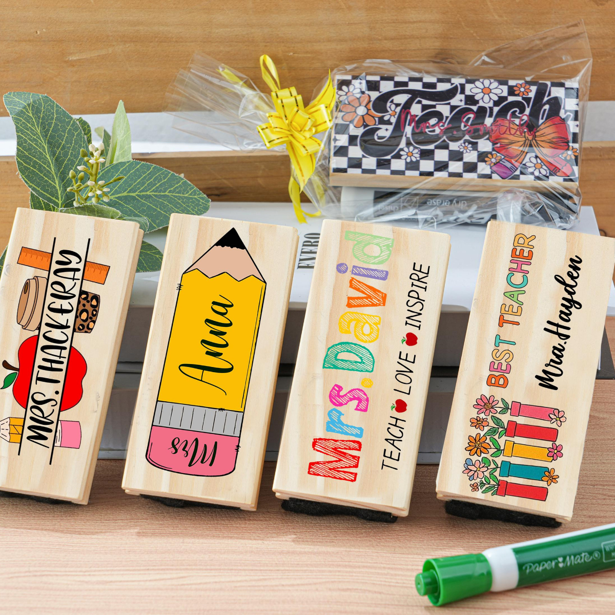 Custom Teacher Appreciation Gifts, Personalized Teacher Whiteboard Eraser, Chalkboard Eraser with Marker,Preschool Teacher Name gifts,Eraser