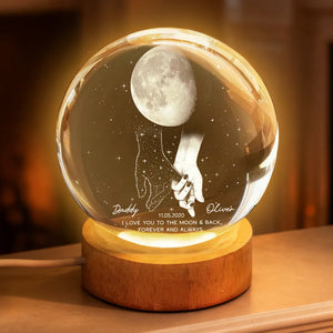 Lost Loved One Holding Hands Moon Phase Galaxy Art - Personalized Crystal Ball Night Light - Memorial Sympathy Gift