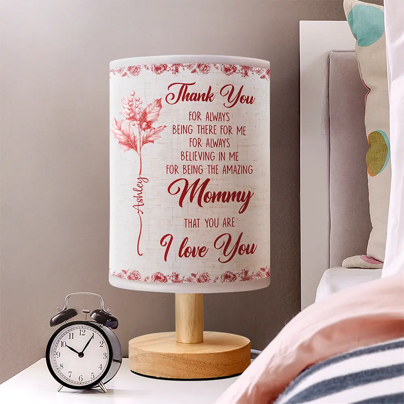 Mom I Love You Birth Flower Toile De Jouy - Personalized Fabric Lamp - Gift For Mother, Birthday Gift, Mother's Day Gift