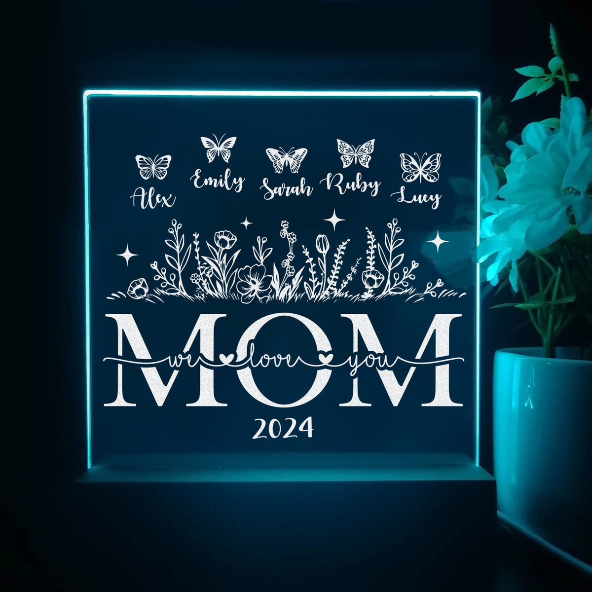Custom Mom's Garden - Personalized 3D LED Light Wooden Base - Gift For Mom, Mother's Day Gift