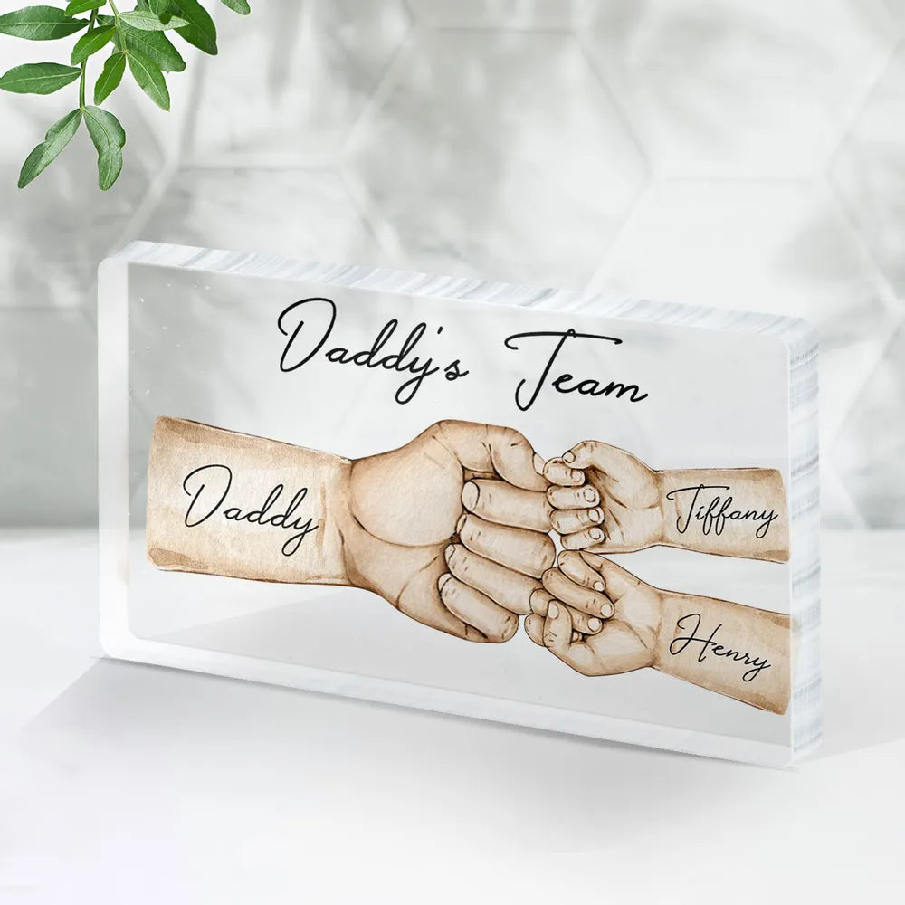 Daddy's Team Fist Bump - Personalized Acrylic Block - Gift For Father, Grandfather, Father's Day Gift, Birthday Gift