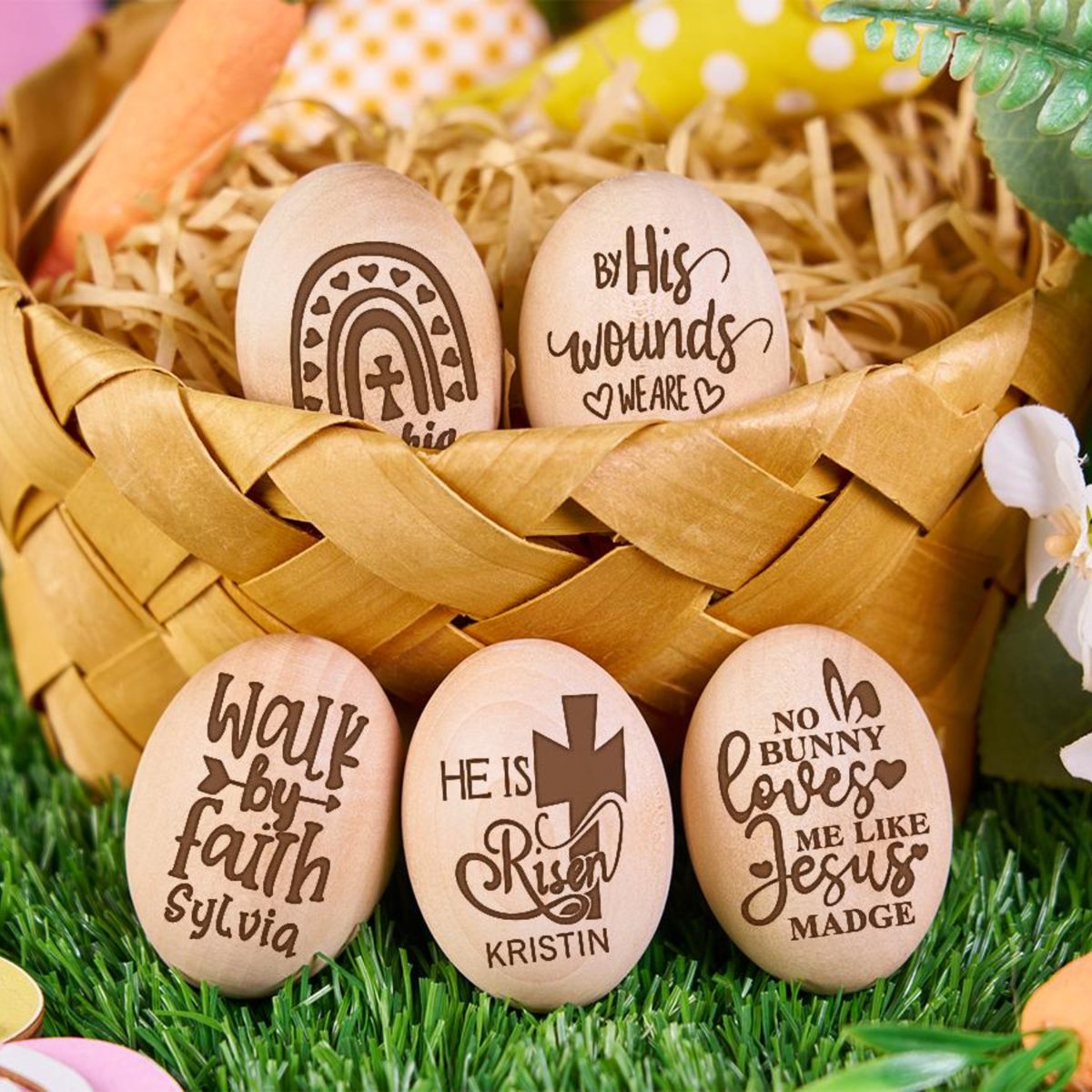 Personalized Engraved Easter Eggs Custom Easter Basket Fillers Wooden Egg Shaker Baby First Easter Table Centerpiece Decor Memory Keepsakes