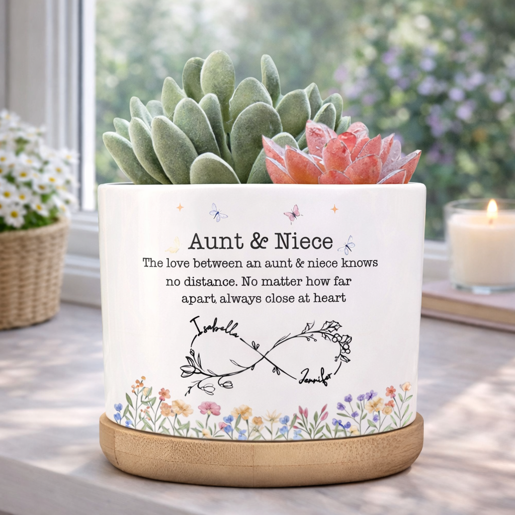 The Love Between Aunt & Niece Knows no Distance, Personalized Plant Pot, Gift For Aunt, Mother's Day Gift