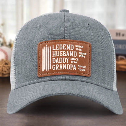Legend Husband Daddy Papa Custom Year - Personalized Leather Label Net Hat - Gift For Dad, Grandpa, Father's Day Gift
