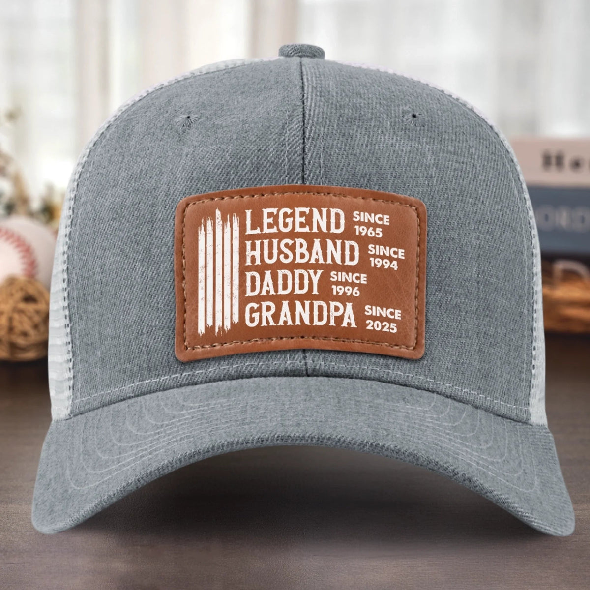 Legend Husband Daddy Papa Custom Year - Personalized Leather Label Net Hat - Gift For Dad, Grandpa, Father's Day Gift
