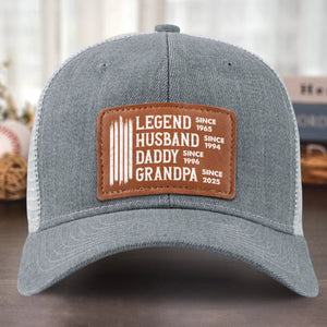 Legend Husband Daddy Papa Custom Year - Personalized Leather Label Net Hat - Gift For Dad, Grandpa, Father's Day Gift