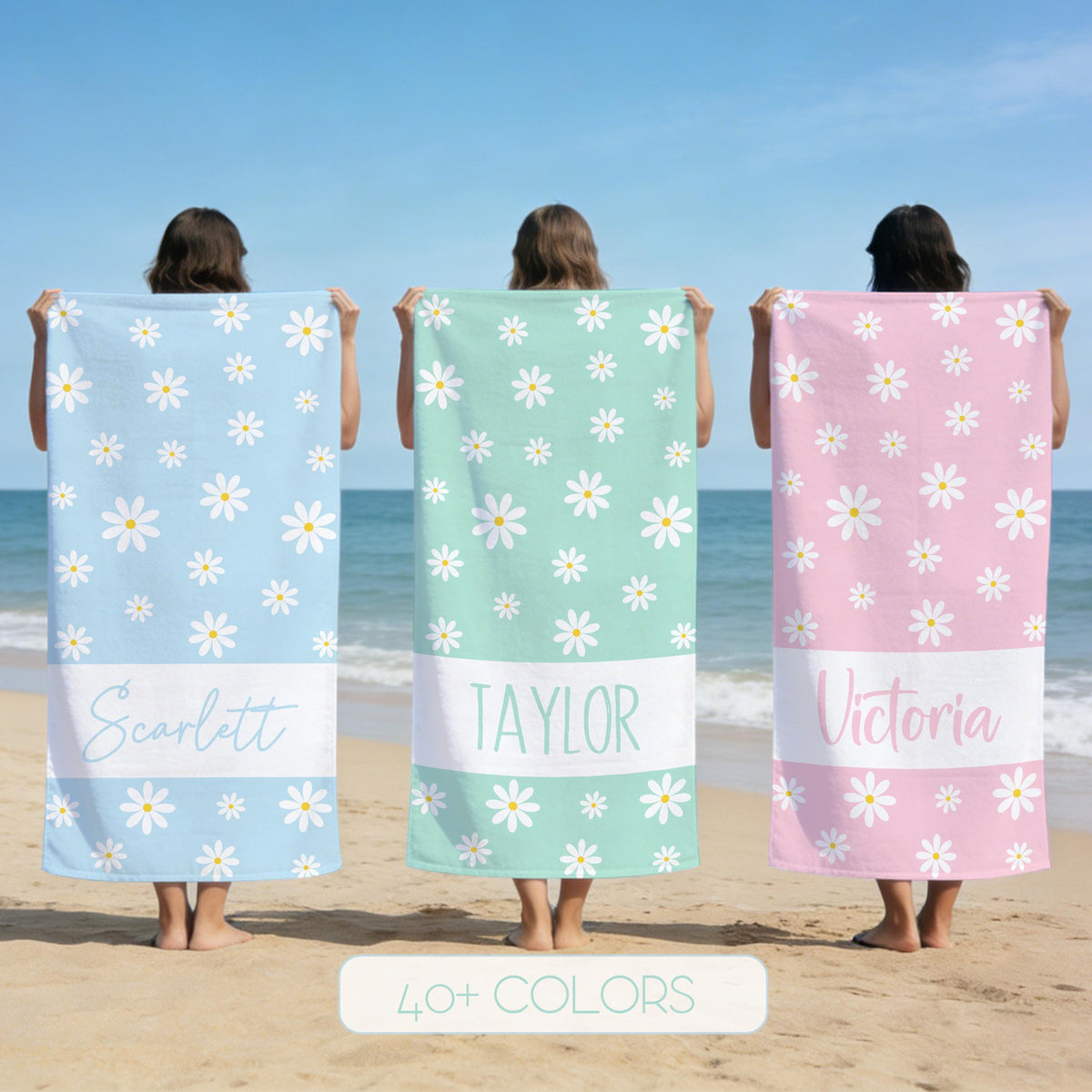 Custom Fashionable Daisy Floral Beach Towel, Pool Towel for Family, Signature Beach Towel For Kids, Tropical Vacation Gift, Beach Lover's Gifts