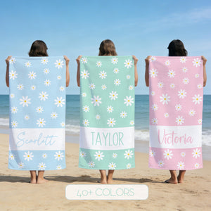 Custom Fashionable Daisy Floral Beach Towel, Pool Towel for Family, Signature Beach Towel For Kids, Tropical Vacation Gift, Beach Lover's Gifts