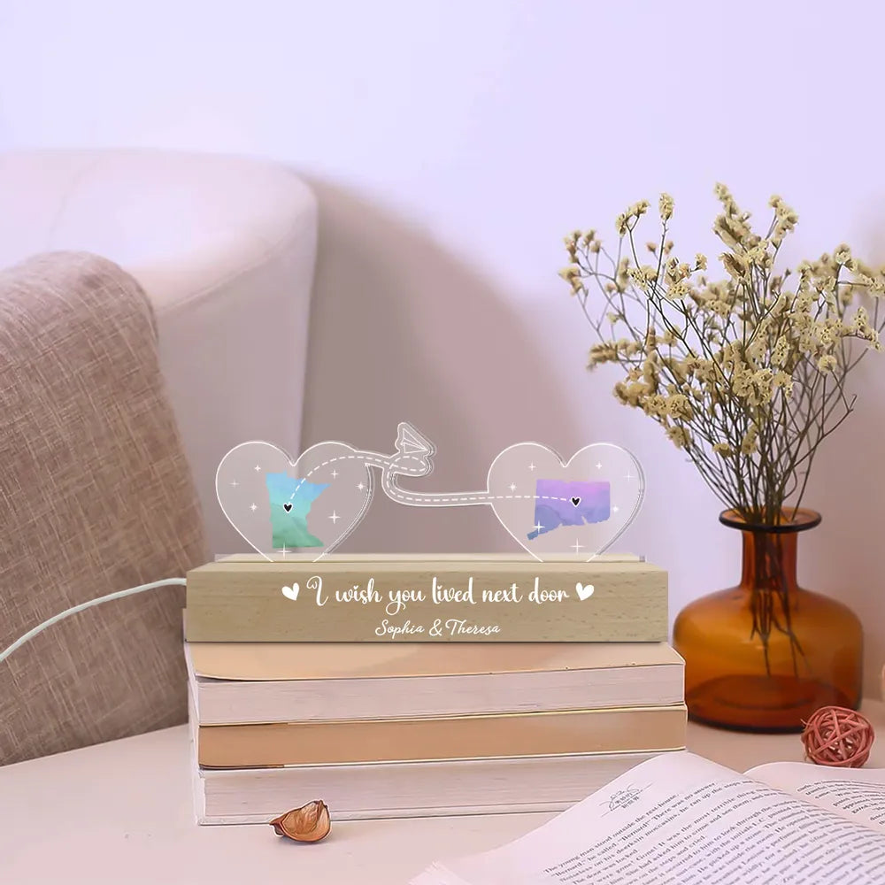 I Wish We Lived Closer - Personalized 3D LED Light Wooden Base - Long Distance Gift For Friends, Besties