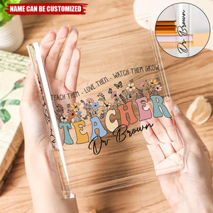 Teach Love Watch Them Grow Teacher Book Vase - Personalized Acrylic Book Vase - Gift For Teacher