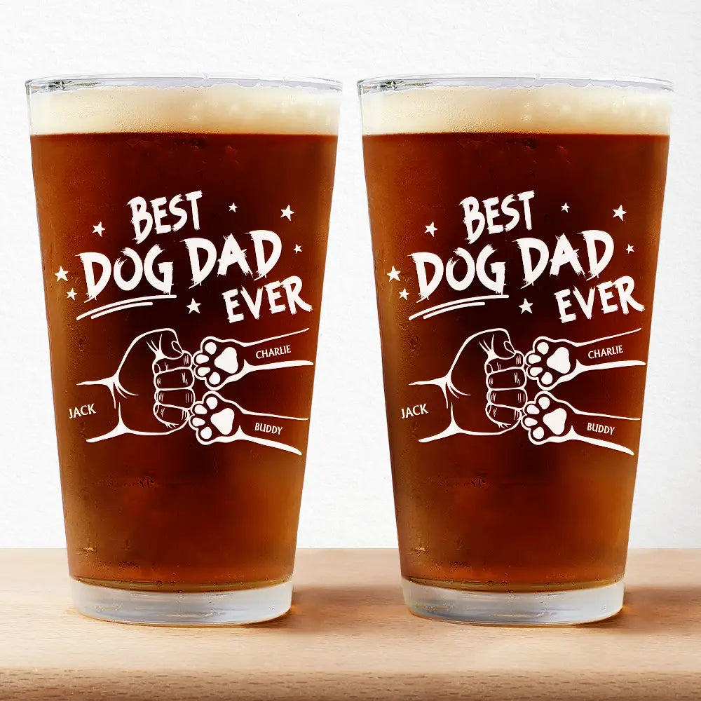 Best Dog Dad Cat Dad Ever - Personalized Beer Glass - Gift For Dog Dad, Cat Dad, Father's Day Gift