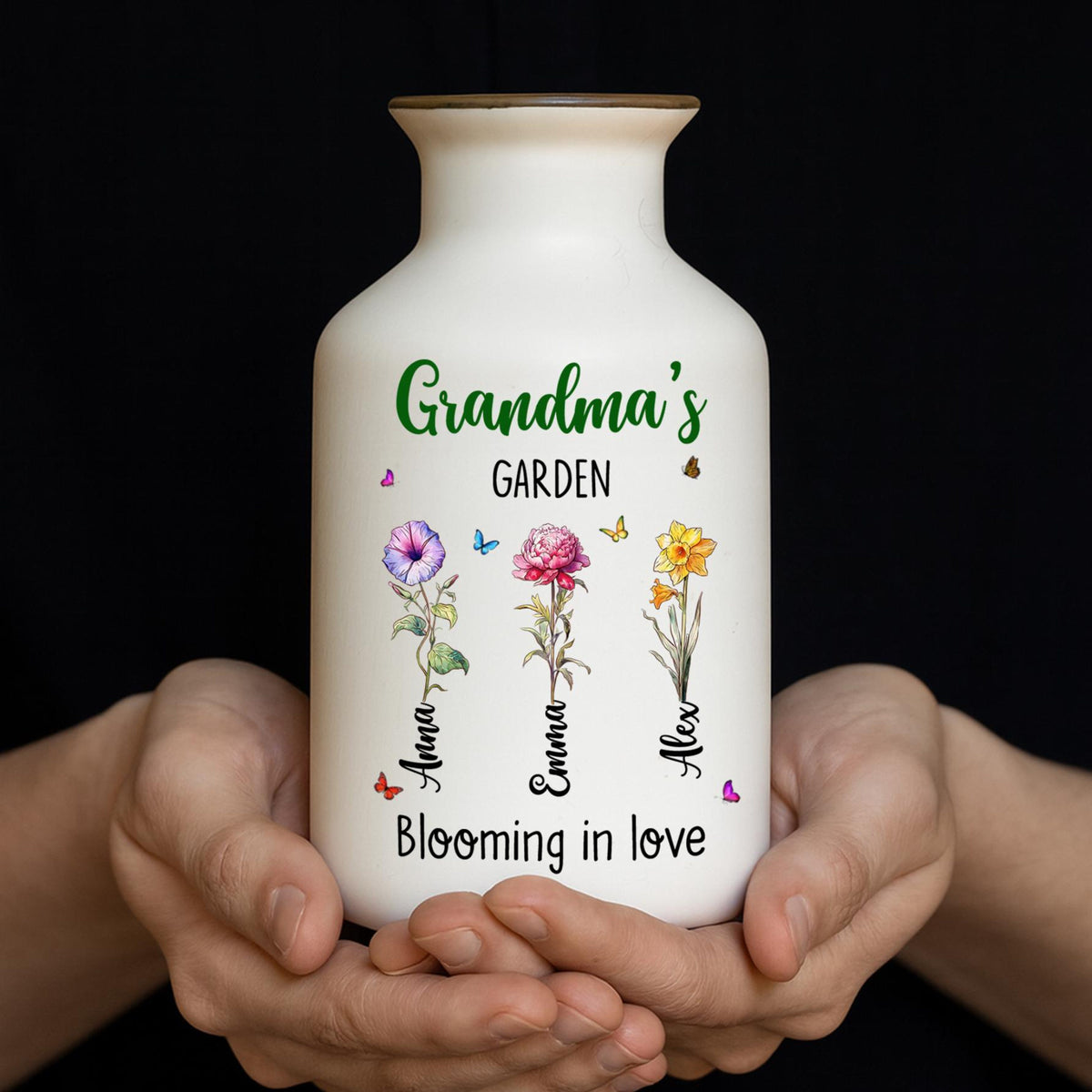 Grandma's Garden, Personalized Grandma Flower Vase, Custom Family Name Pottery Vase, Mother s Day Gift, Grandma s Garden Floral Keepsake