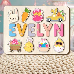 Easter Bunny Name Puzzle For Toddlers, Personalized Name Puzzle For Easter Basket Stuffer, Easter Gifts for Kids, Wooden Toys, Gift for Girl