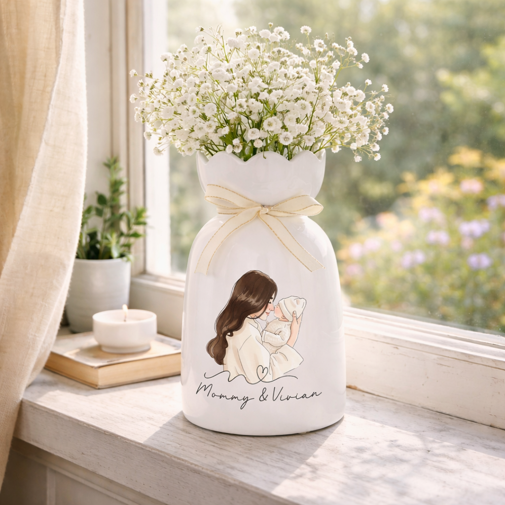 Personalised Mom Photo Ceramic Petal Vase, Mothers Day Gifts, Gift For Her, Gift For Mom, Grandma