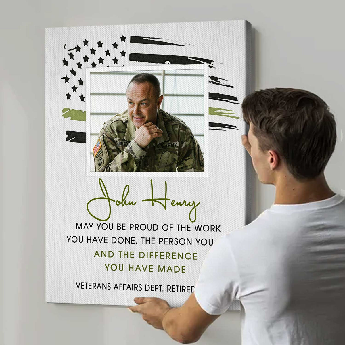 Military Retirement Custom Picture Canvas, Army Thank You Gift For Retirement, 4th Of July Gift For Retired Military Men