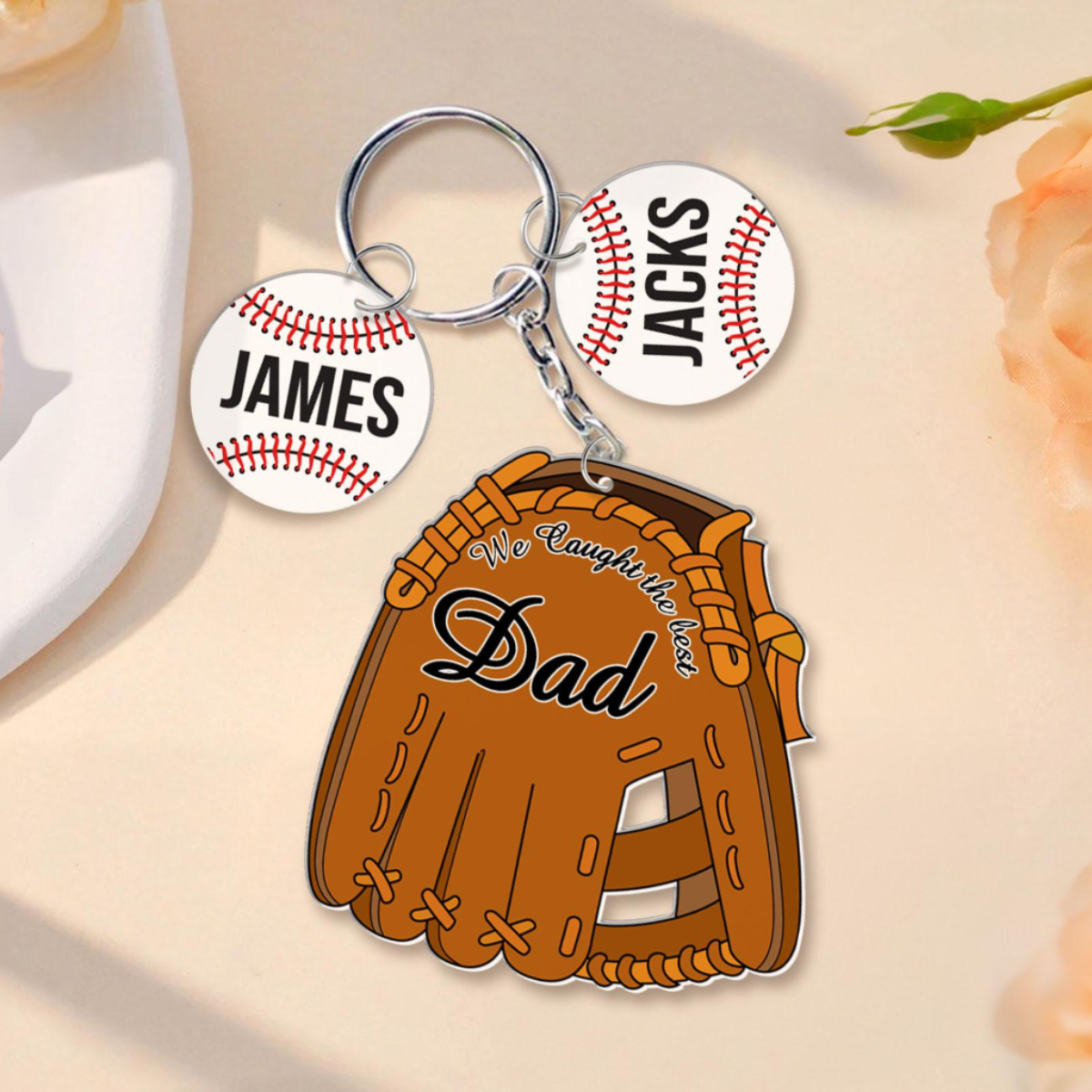 Personalized Baseball Dad Keychain, We Caught The Best Dad, Daddy's Team Acrylic Keyring, Father's Day Gift For Dad From Son Daughter