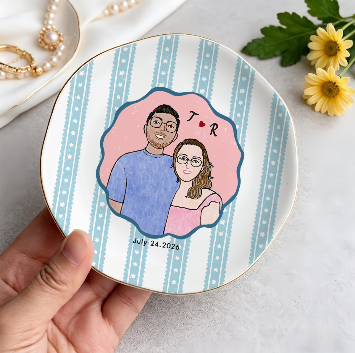 Custom Engagement Ring Dish, Personalized Proposal Portrait Ring Dish, Engaged Jewelry Tray, Trinket Tray for Couples, Engagement Gift