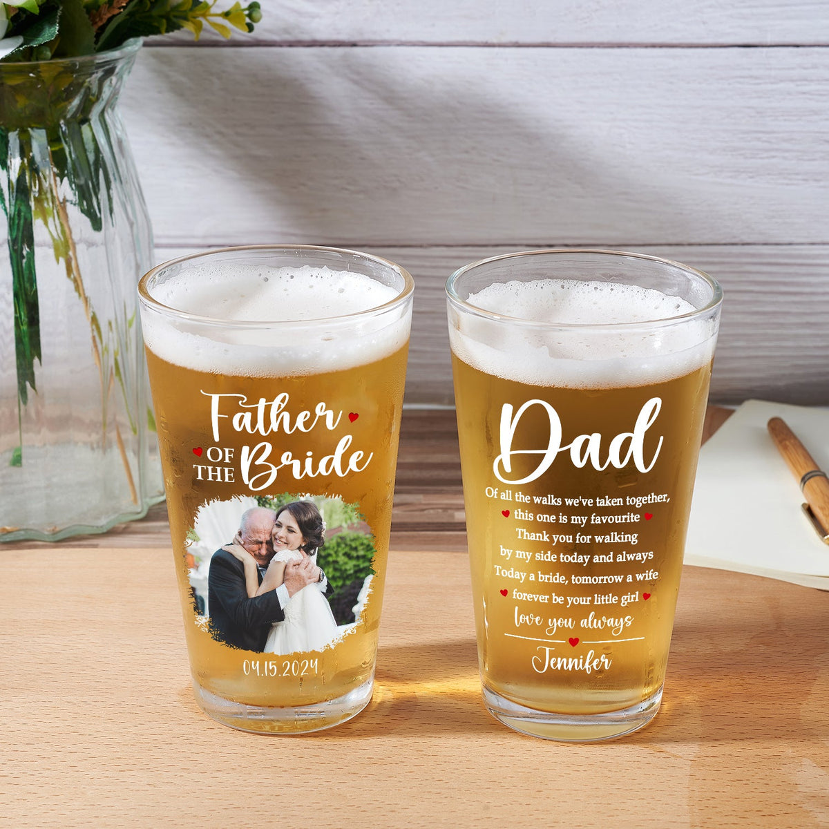 Father Of The Bride - Personalized Beer Glass - Gift For Father On Wedding Day, Father's Day Gift